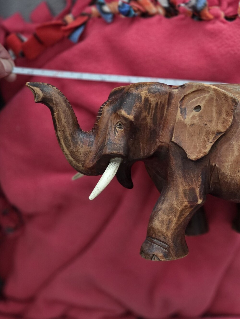 Elephant Statue Wood Carved Lucky Trunk Up